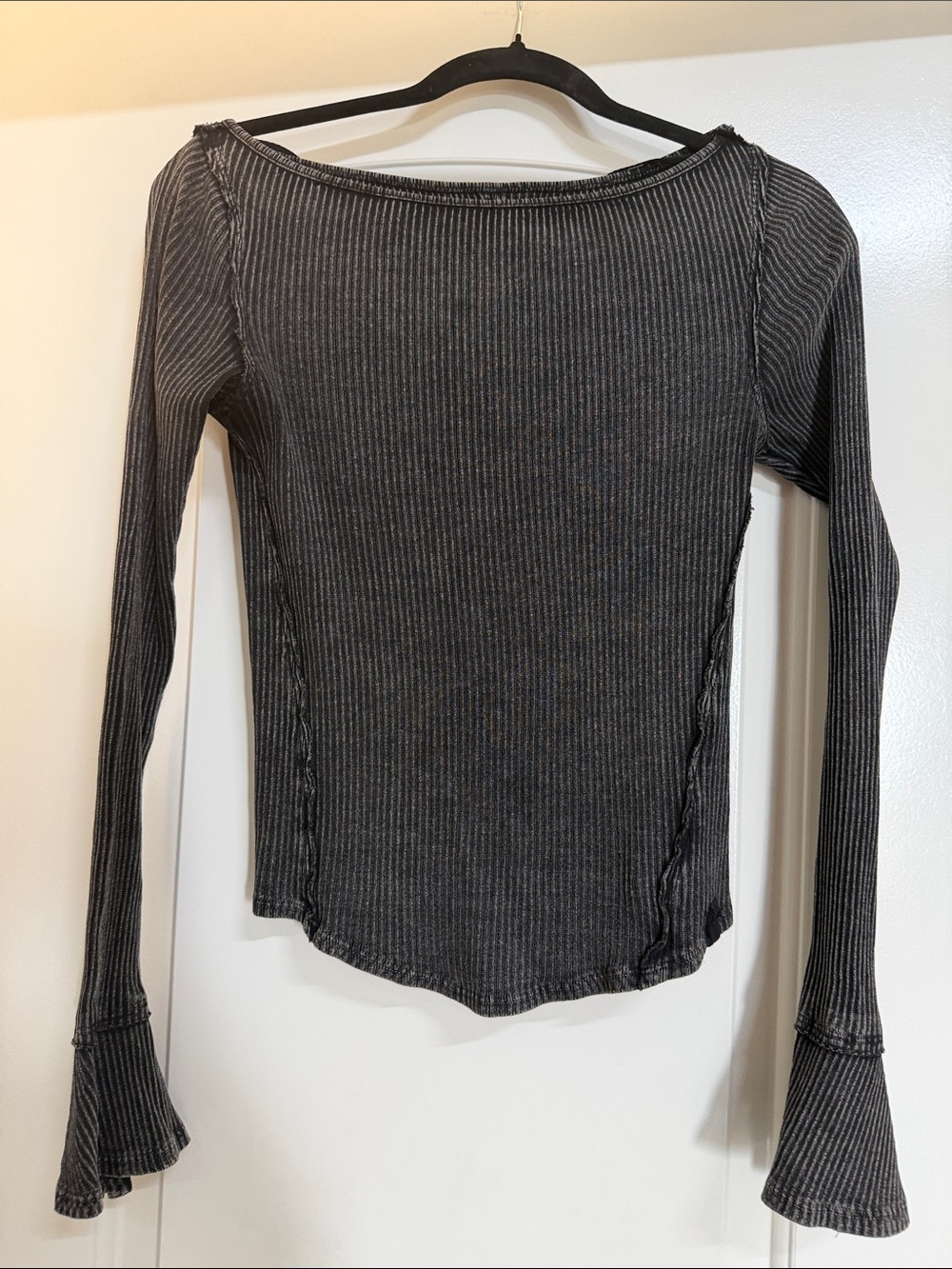 Free PeopleRibbed Long Sleeve Top in Washed Black size M